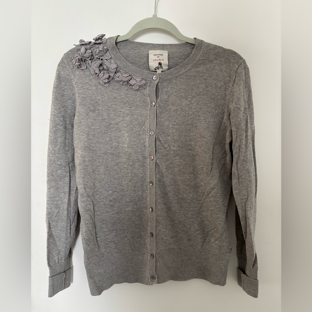 Vintage Danish Brand Jackpot Floral Appliqué Grey Coton Cardigan Sweater